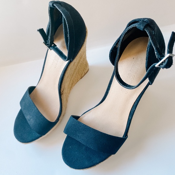 Colin Stuart Black And Jute Wedge Sandals - Picture 2 of 3